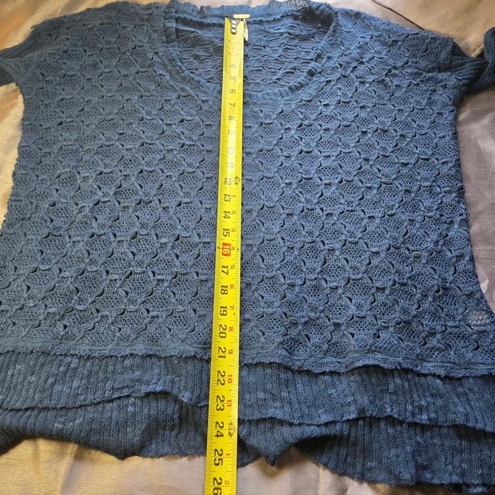 Free People‎ Navy Blue Lace Knit Sweater Crochet Boho Festival Long Sleeve